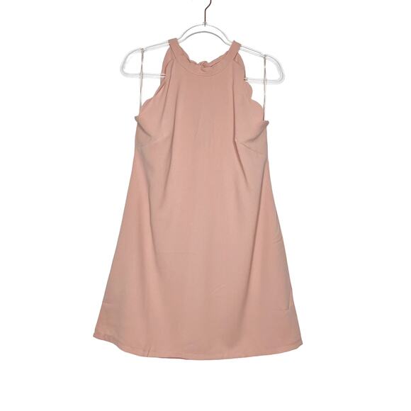 VIA JAY Scalloped Halter Mini Shift Dress Keyhole Back Tie Blush Pink Size Large - Picture 2 of 7